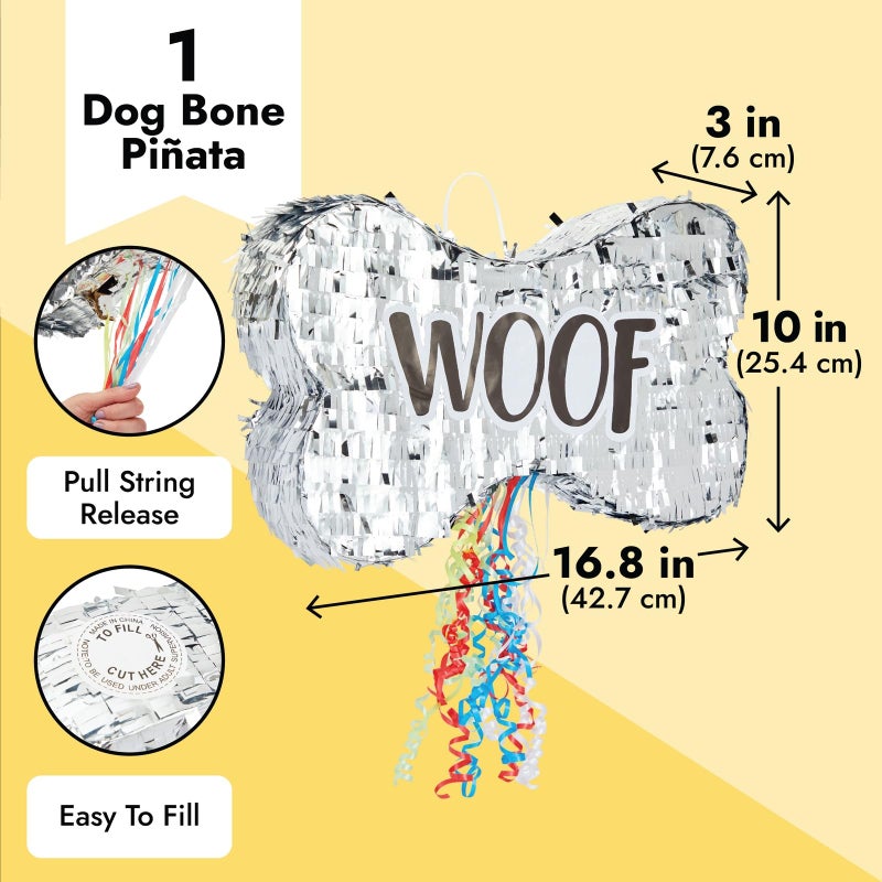 BLUE PANDA Dog Pinata Pull String Bone-Shaped - Small, 16.8 x 10 x 3 in, Silver Foil - Dog Birthday Pinata for Puppy Party - Party Decor & Birthday Decorations - Image 3